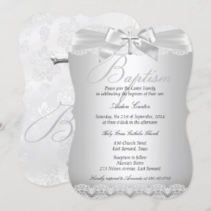 Invitation Dentelle d'argent et baptême croisé garçon ou fill