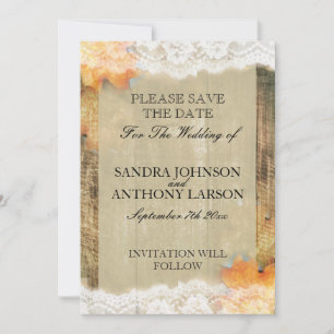 Invitation Dentelle d'automne Rustique Enregistrer La Date An