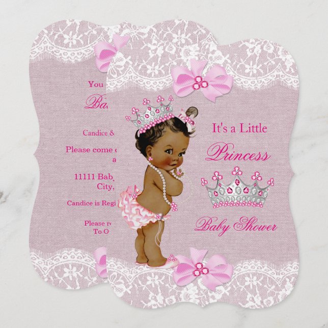 Invitation Dentelle de Baby shower de princesse ethnique rose (Devant / Derrière)