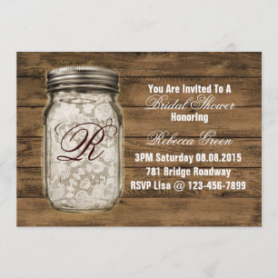 Invitation dentelle de barnwood pays mason jar nuptiale