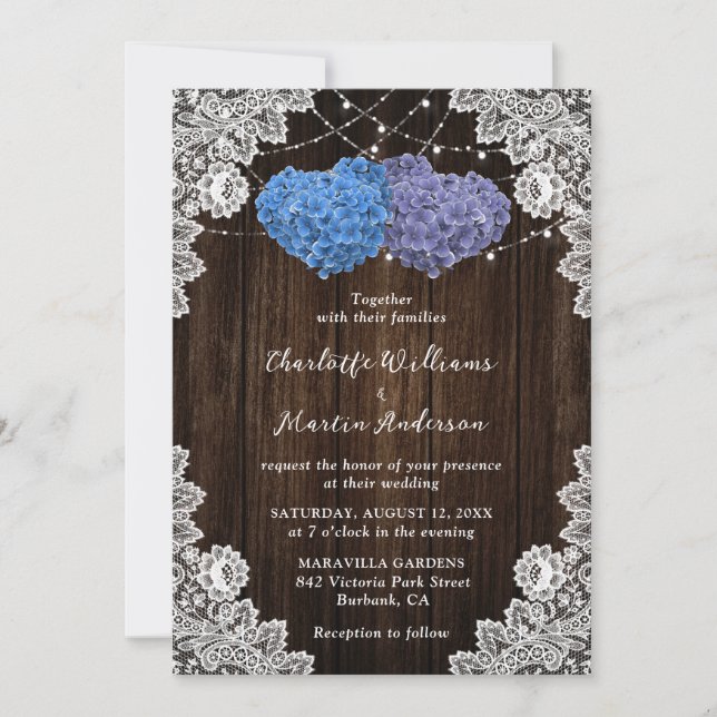Invitation Dentelle de bois rustique violet et Mariage floral (Devant)