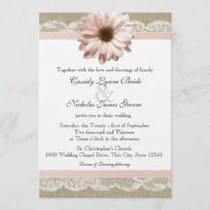 Invitation Dentelle de campagne Blush Daisy et Mariage Burlap