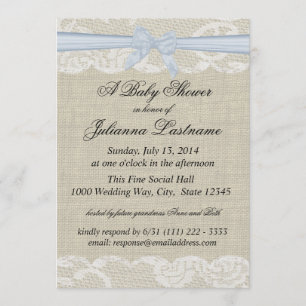 Invitation Dentelle de campagne et Burlap avec Baby Blue Bow