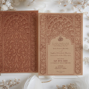 Invitation Dentelle de cannelle majestueuse Mariage islamique