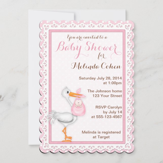 Invitation Dentelle de cigogne et d'oeillet (Devant)