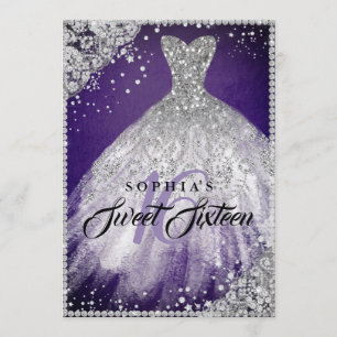 Invitation Dentelle de diamant étincelante gown violet argent