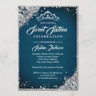 Invitation Dentelle de diamant Étincelle Tiara Bleu Silver Sw