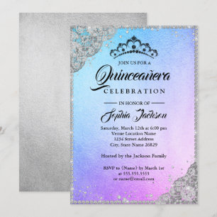 Invitation Dentelle de diamant scintillante bleu violet Quinc