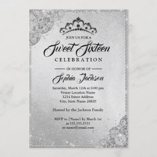 Invitation Dentelle de diamant scintillement argent Sweet Six