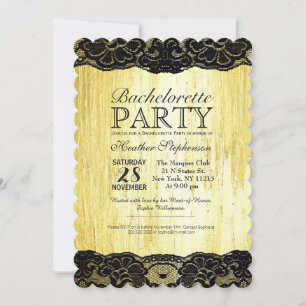 Invitation Dentelle de Faux noir et blanc sur feuille d'or de