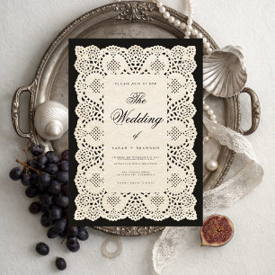 Invitation Dentelle de papier vintage noir mariage