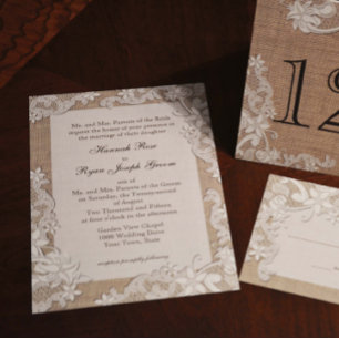 Invitation Dentelle de pays vintage conception et Burlap