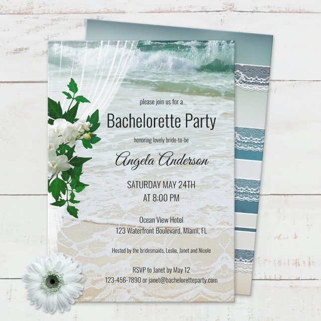 Invitation Dentelle de plage florale Bachelorette (Créateur téléchargé)