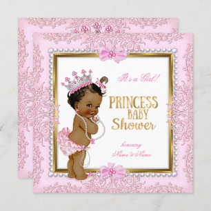 Invitation Dentelle de princesse ethnique Baby shower or rose
