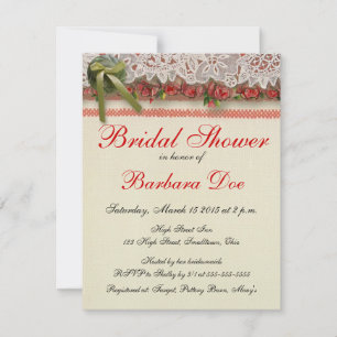 Invitation Dentelle de rose ancienne Toile de jute rouge rust