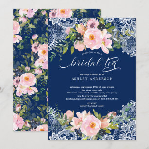 Invitation Dentelle de Roses et pivoinesThé nuptial de douche