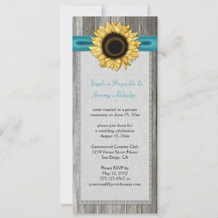 Invitation Dentelle de ruban Turquoise de tournesol en bois r