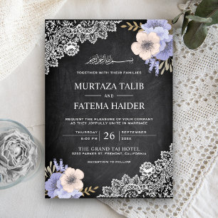 Invitation Dentelle de tableau noir Floral Mariage islamique