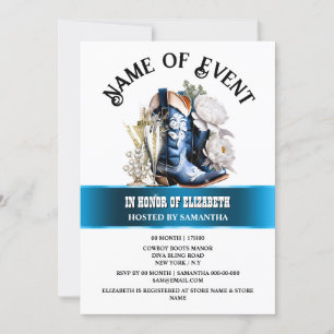 Invitation Dentelle Denim cowgirl bottes pivoine fleur floral