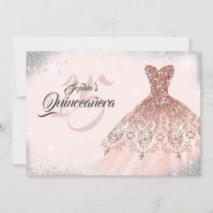 Invitation Dentelle d'étincelle en or rose Quinceanera
