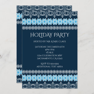 Invitation Dentelle d'hiver Bleue et Blanc Élégante fête de v