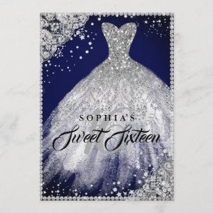 Invitation Dentelle diamant étincelle Gown Marine Silver Swee