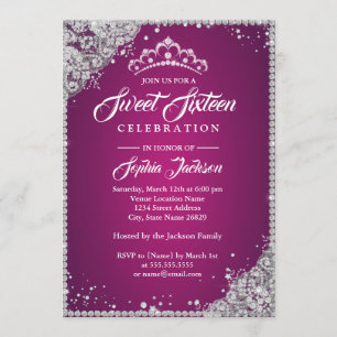 Invitation Dentelle Diamante Étincelle Tiara Rose Silver Swee