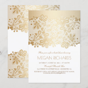 Invitation Dentelle d'or Elégante Fête des mariées blanche Vi