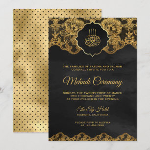 Invitation Dentelle d'or gris foncé dentelle islamique Mehndi