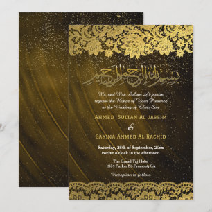 Invitation Dentelle d'or Mariage musulman islamique