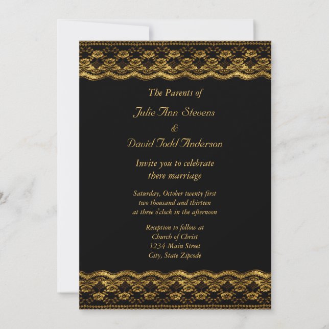 Invitation Dentelle d'or sur Mariage noir (Devant)