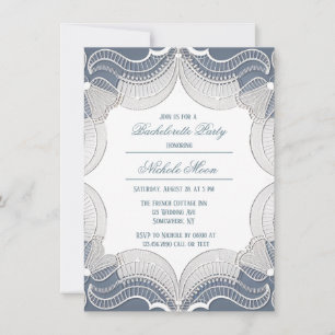 Invitation Dentelle Élégante Sur Bleu Mariage Bachelorette Pa
