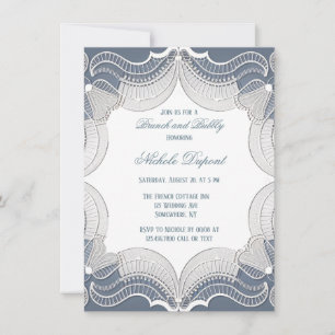 Invitation Dentelle Élégante Sur Mariage Bleu Brunch & Bubbly