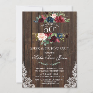 Invitation Dentelle en bois rose de Bourgogne 50e anniversair