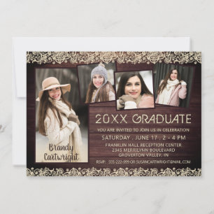Invitation Dentelle en bois rustique 5 photo Collage Graduati