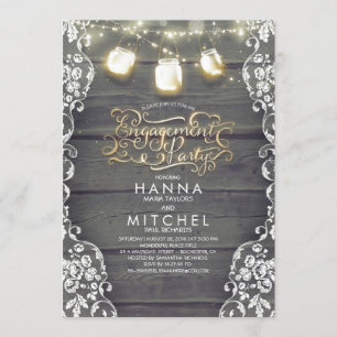 Invitation Dentelle en bois rustique Mason Jar Lights