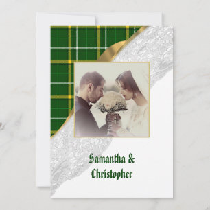 Invitation Dentelle en toile verte tartan mariage photo invit