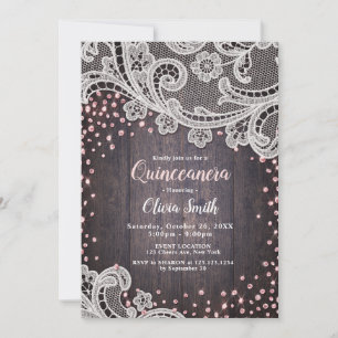 Invitation Dentelle et bois rousse parties scintillant rustiq