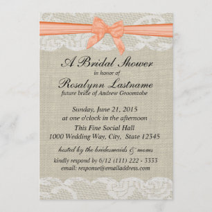 Invitation Dentelle et burlap avec Fête des mariées à bec