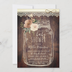 Invitation Dentelle et ficelle rustique   Baby shower Floral 