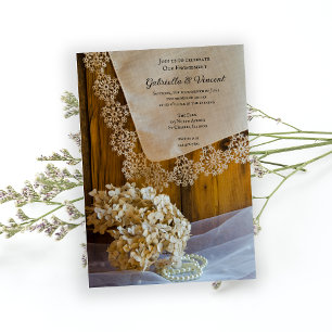 Invitation Dentelle et Fleurs Fiançailles Fête de la grange