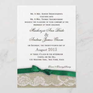 Invitation Dentelle et mariage d'arc de vert vert