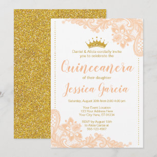 Invitation Dentelle et Parties scintillant d'or Princesse Qui