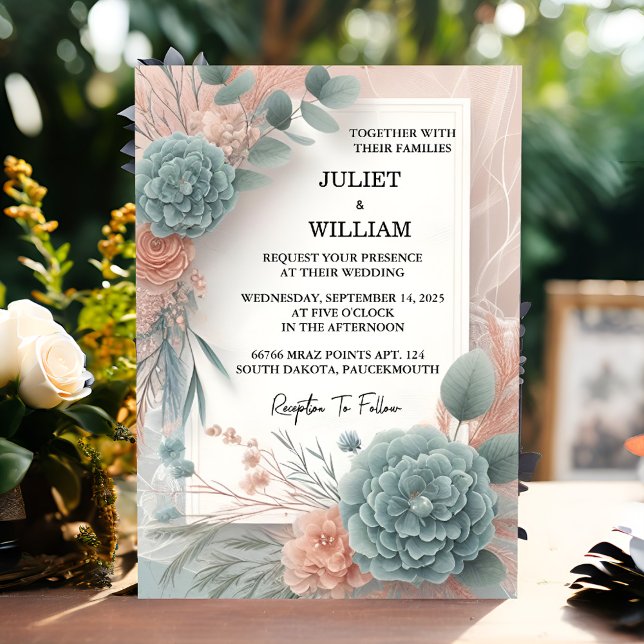 Invitation Dentelle Eucalyptus Tulle Pastel Dusty Mariage ble (Créateur téléchargé)