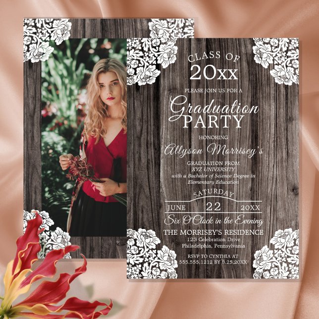 Invitation Dentelle | Fête de remise des diplômes de l'univer (Créateur téléchargé)