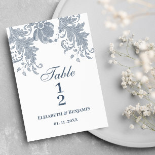 Invitation Dentelle fleurie bleue mauve blanche élégante Numé
