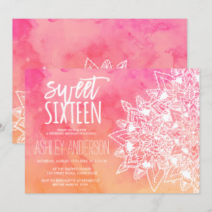 Invitation Dentelle fleurie de Boho mandala aquarelle rose Sw