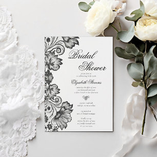 Invitation Dentelle florale blanche noire Fête des mariées ch