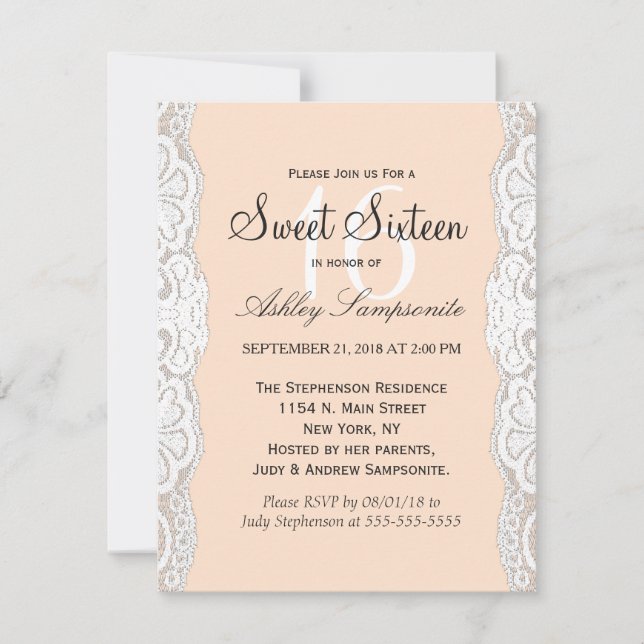 Invitation Dentelle florale blanche sur Beige Peachy (Devant)