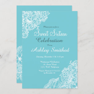 Invitation Dentelle florale bleu oeuf de Robbin Sweet 16